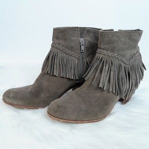 Gianni Bini Taupe Brown Suede Fringed Ankle Boots